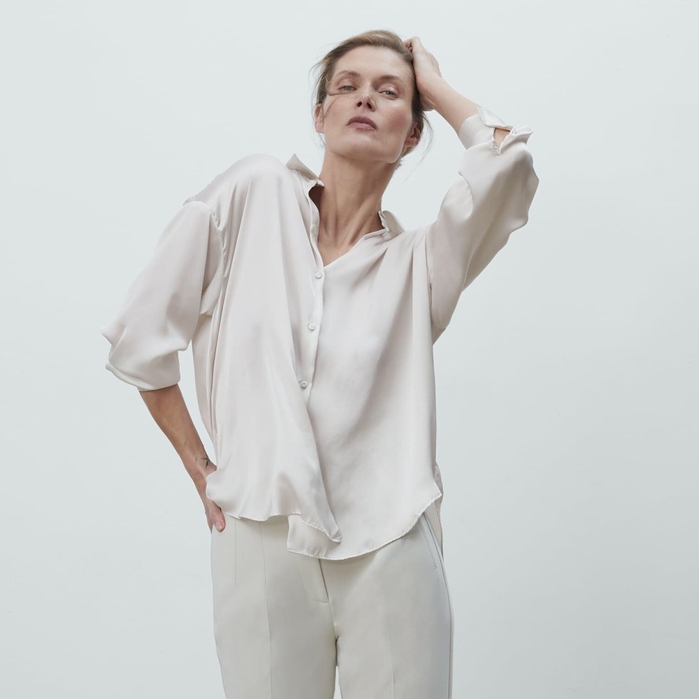 💎Zara Satin Effect Blouse - Oyster White